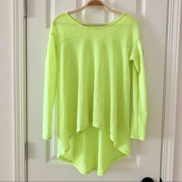 UO Neon Yellow Highlighter Green Blair’s High Low Tunic Sweater - Picture 2 of 4
